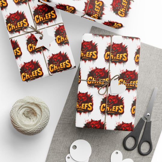 Chiefs Wrapping Papers, Football Gift Wrap, Sports Fan Party Supplies, Game Day Packaging, Kansas City Chiefs Decor