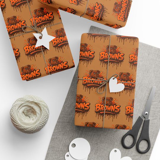 Cleveland Browns Wrapping Paper, Sports Gift Wrap, football Fanatic Present Wrap, Football Team Decoration, Game Day Party Supplies