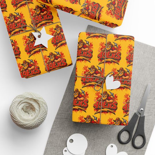 Discover Gift Wrap, San Francisco Forty Niners 49s Wrapping Paper for the Ultimate Fan, 49ers Party Supplies, Sports Fan Decor, football Team Gift Wrap,