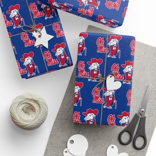 Wrapping Papers, Ole Miss Rebels University of Mississippi Fan Gift Wrap, College Sports Team Themed Present Packaging,