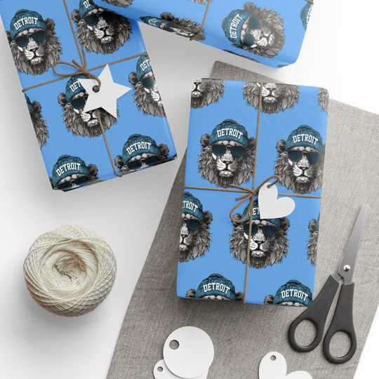 Discover football Detroit Lions Wrapping Paper, Football Gift Wrap, Sports Fan Present, Game Day Party Supplies, Team Decor Paper