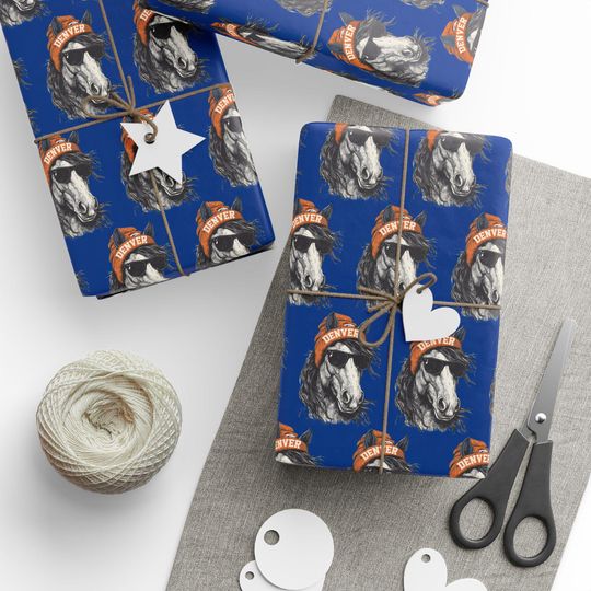 Denver Broncos Wrapping Paper, Football Gift Wrap, Sports Team Birthday Party Supplies, Broncos Fan Christmas Present Decor, football Gift Wrap