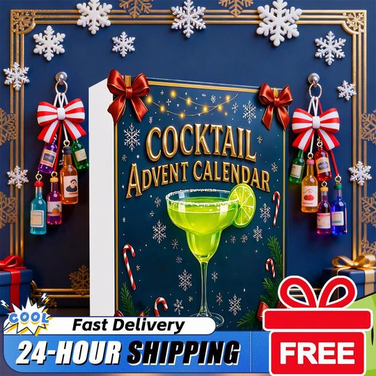 Discover Cocktail Christmas Advent Calendar with 24PCS 2D Cocktail Ornaments Xmas Countdown Calendar Christmas Tree Home Decoration