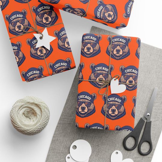 Discover Wrapping Paper, Chicago Bears Gift Wrap for Football Fans, Sports Gift, Party Supplies, Birthday Present, Christmas Wrap