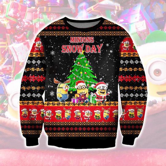 Discover Minions Snow-Day Cartoon Movie Ugly Christmas Sweater Funny Minions Despicable Me Gift