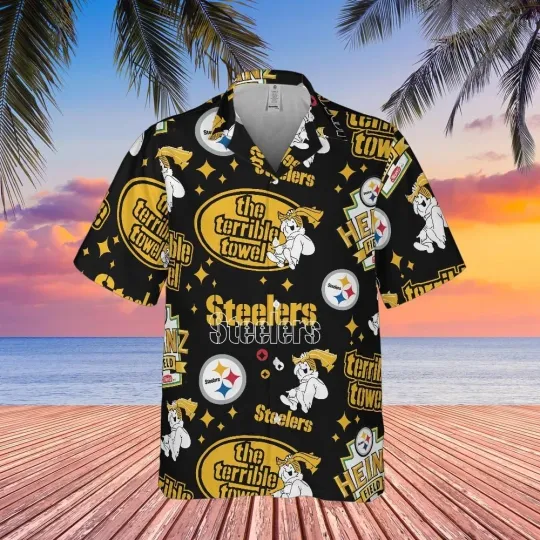 Discover Pittsburgh team Steeler hawaiian shirt, steel city, retro button down shirt