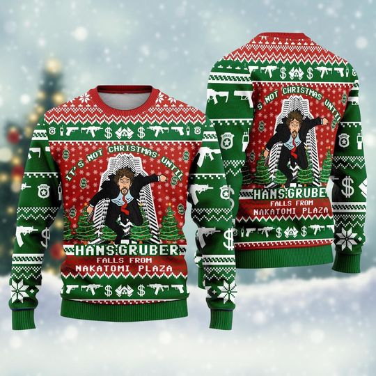 Nakatomi Plaza Green Ugly Christmas Sweater, 1988 Xmas Party, Die Movie Holiday Shirt, Hans Gruber Sweater