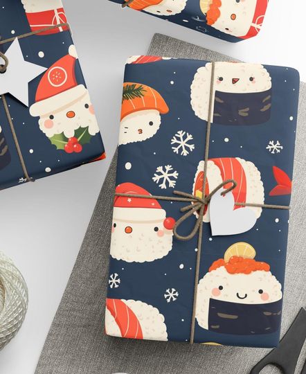 Discover Sushi Wrapping Paper, Christmas Gift Wrap for Sushi Lovers, Holiday Gift Wrap, Cute Food Gift Wrap, Festive Wrapping Paper, Sushi Roll