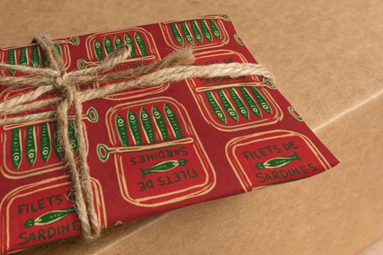 Discover Red Holiday edition Retro Food Sardine Tin Print Wrapping Paper - Nautical European Vibes Pink Birthday Christmas Gift Wrap Trendy Wrapping