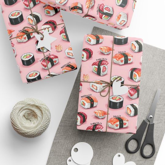 Referring 4 Bible verses | Sushi Lover's Valentine's Day Gift Wrap | Matte or Glossy Finishes  | 3 Sizes | Unique Christian Gift Wrap Idea