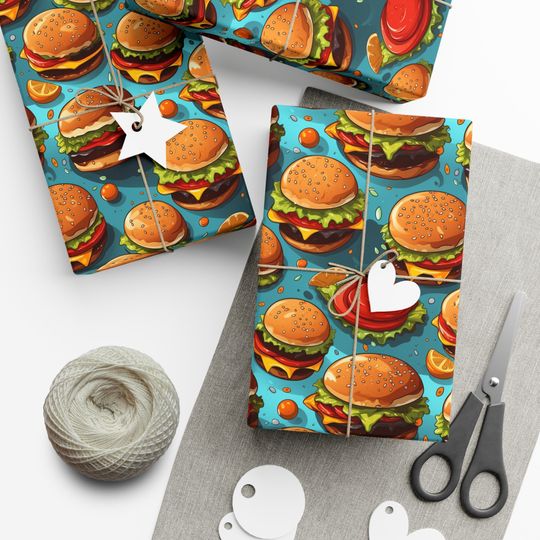 Discover Juicy Hamburger Wrapping Paper: Fun Foodie Gift Wrap, Cheeseburger in Paradise