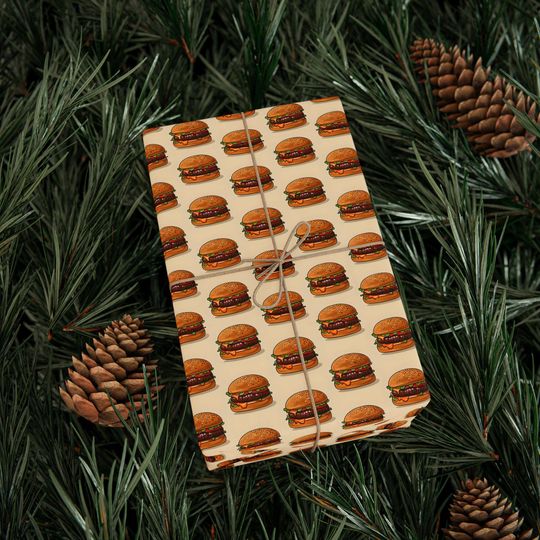 Discover Burger Wrapping Paper | Cheeseburger Gift Wrap | Funny Holiday Foodie Gift Wrap | Christmas Present for Him or Her | 3 Sizes Available