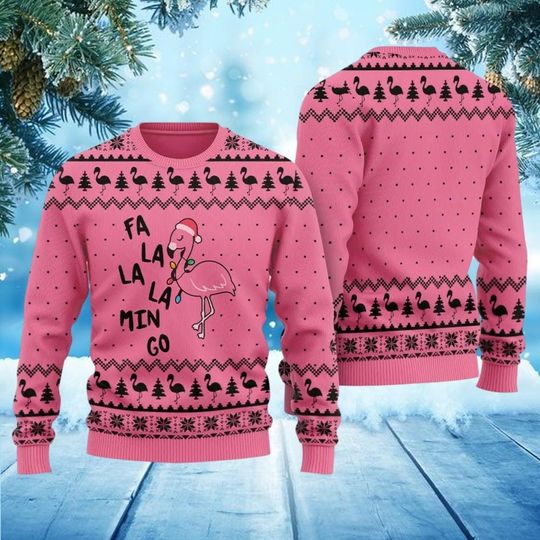 Discover Flamingo Ugly Christmas Sweater, Fa La Mingo Christmas Sweatshirt, Pink Flamingos Family Sweater, Cute Holiday Gift