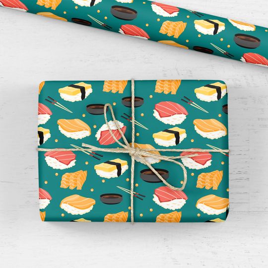 Discover Sushi Wrapping Paper - Luxury Gift Wrap - Birthday Gift Wrap - Sushi Wrapping Roll - Recyclable Wrapping Paper