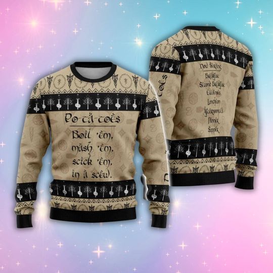Discover Lord of the Rings Potatoes Quote Ugly Christmas Sweater, LOTR Holiday Jumper, Samwise Gamgee Fan Gift, Unisex Knit, Geeky Winter Party