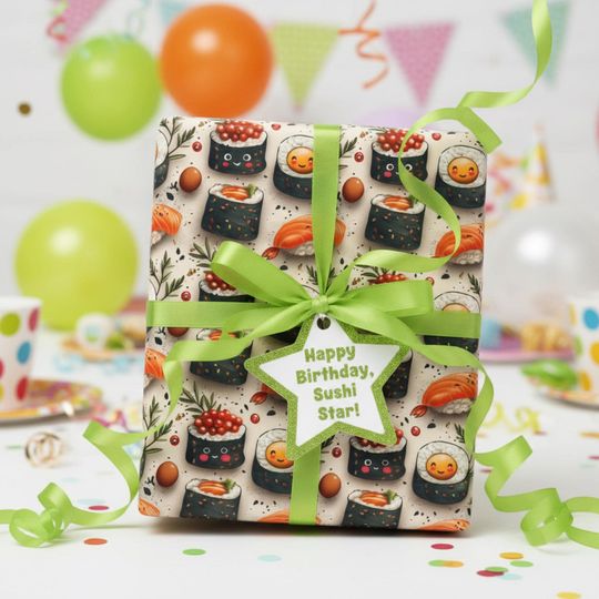 Discover Kawaii Sushi Rolling Wrapping Paper: Cute Japanese Food Gift Wrap