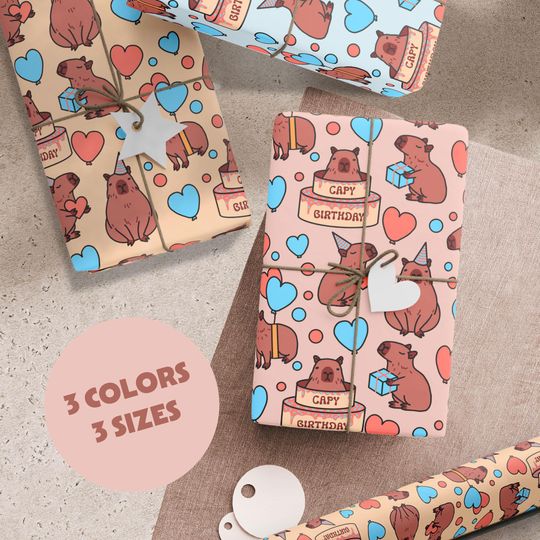 Discover Cute Capybara Birthday Print Rolled Wrapping Paper - Perfect for Kids' Gifts, Party Supplies, and Celebrations