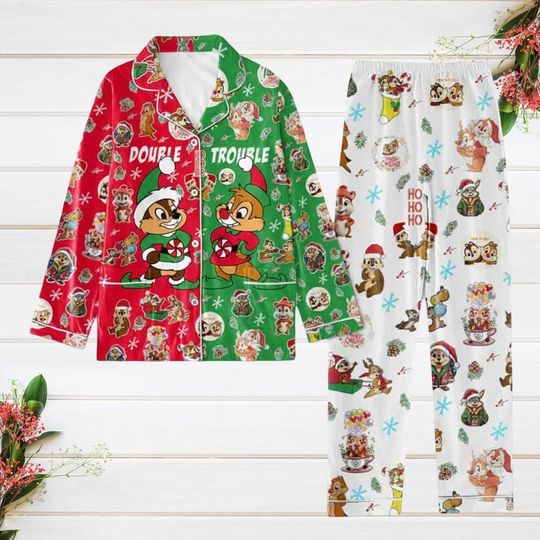 Chip N Dale Christmas Pajamas Set for Adults