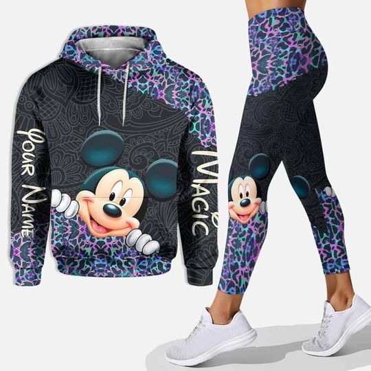 Discover Personalized Mickey Mouse Hoodie and Leggings Set, Cute Disney Matching Outfit for Women, Custom Name Magic Workout Clothes