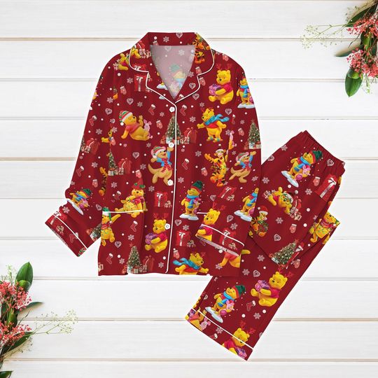 Discover Winnie the Pooh Christmas Pajamas, Pooh Bear Santa Xmas Pajamas, Disney Cartoon Sleepwear for Adults