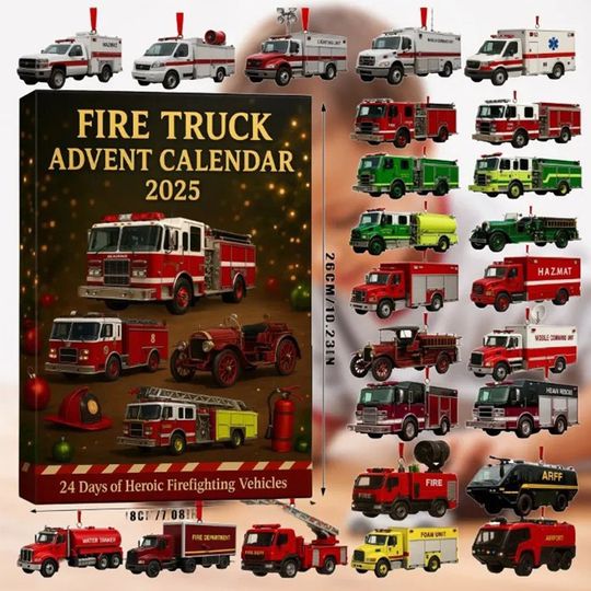 Discover Christmas 2D Fire Truck Pendant Advent Calendar 24 Day Countdown New Year Party Surprise Children Blind Box Gift Home Decoration