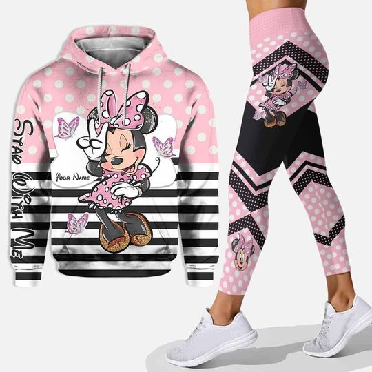 Discover Cute Minnie Mouse Hoodie and Leggings Set, Pink Polka Dot Outfit for Women, Disney Matching Sweatsuit, Personalized Gift