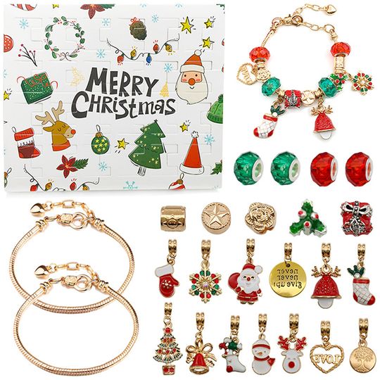 Discover 24 Countdown Calendar Advent Surprise Blind Box Set Christmas Charms Bracelet Set DIY Creative Ornaments Christmas Child Gifts