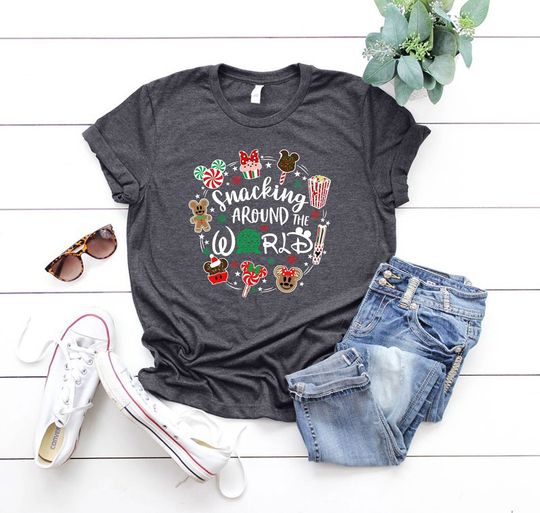 Discover Snacking Around the World T-Shirt, Christmas Disney Snacks Tee, Magic Kingdom Snacks Shirt