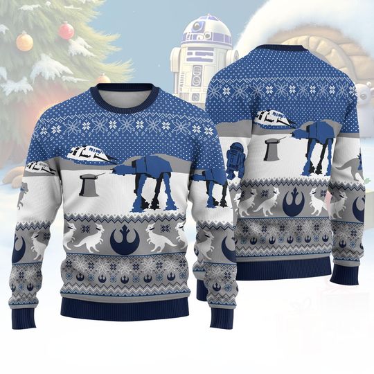 Discover Star Wars Ugly Christmas Sweater, AT-AT R2-D2 Sweater, Disney Xmas Sweater, Men Sweater, Women Sweater, Kids Sweater, Holiday Sweater
