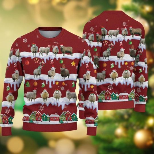 Discover Sheep Ugly Christmas Sweater, Farmer Xmas Sweater, Funny Santa Sheep Christmas Tree Sweater, Farm Holiday Sweater, Xmas Party Gifts