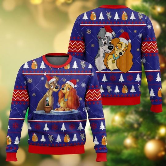 Discover Lady And The Tramp Spaghetti Ugly Christmas Sweater, Funny Disney Sweater, Lady Tramp Xmas Sweater, Cartoon Couple Sweater, Xmas Gift