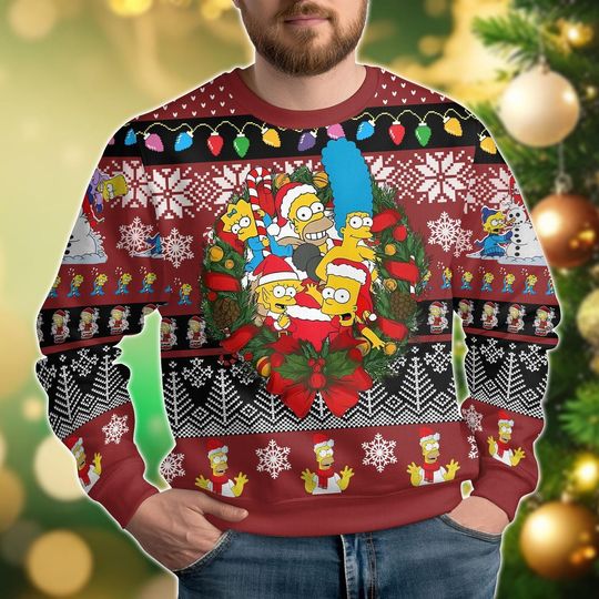 The Simpsons Family Christmas Ugly Sweater, Homer Simpson Sweater, Cartoon Christmas Shirt, Women Christmas Sweater, Holiday Xmas Gift