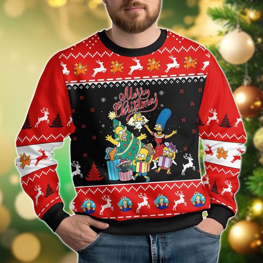 Simpsons Christmas Ugly Sweater, Bart And Homer Christmas Sweater, Cartoon Movie Xmas Sweater, Family Christmas Sweater, Gift For Fan