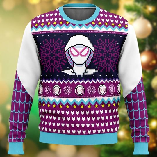 Spider Gwen Christmas Ugly Sweater, Gwen Stacy Spidey Xmas Sweater, Superhero Sweater Women, Ghost Spider Shirt, Christmas Gift For Her