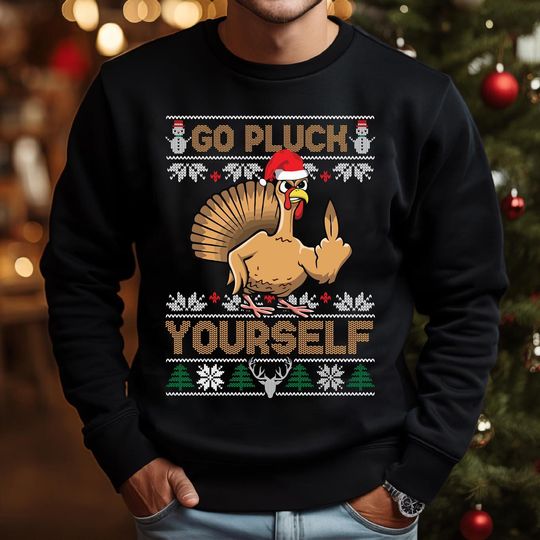 Discover Funny Christmas Jumper with Rude Turkey Design, Holiday Sweatshirt, Cheeky Xmas Hoodie, Holiday Gift