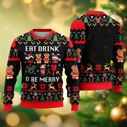 Discover Eat Drink And Be Merry Ugly Sweater, Disney Snacks Christmas Sweater, Disney Trip Sweater, Disney World Vacation, Magic Kingdom Shirt