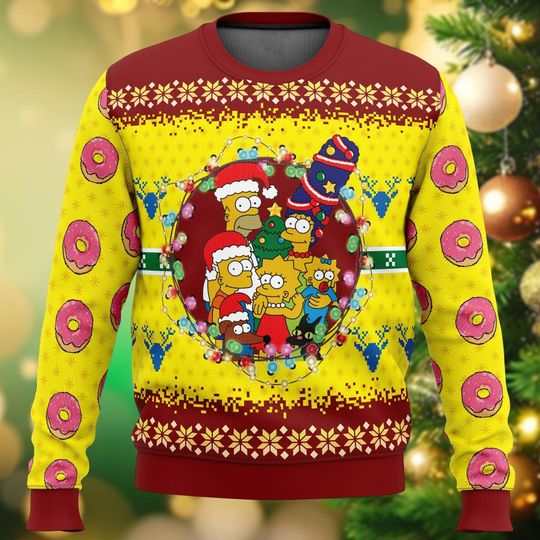 The Simpsons Family Sweater, Homer Simpsons Christmas Sweater, Funny Bart Simpson Sweater, Simpson Characters Xmas Sweater For Family