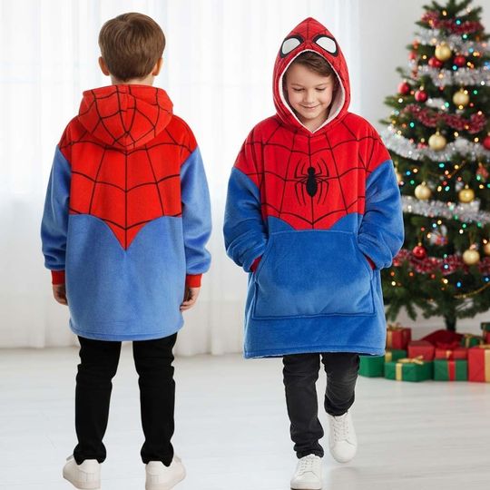 Spider-Man Comic Christmas Blanket Hoodie, Marvel Avengers Cozy Oversized Wearable Blanket, Superhero Xmas Gift