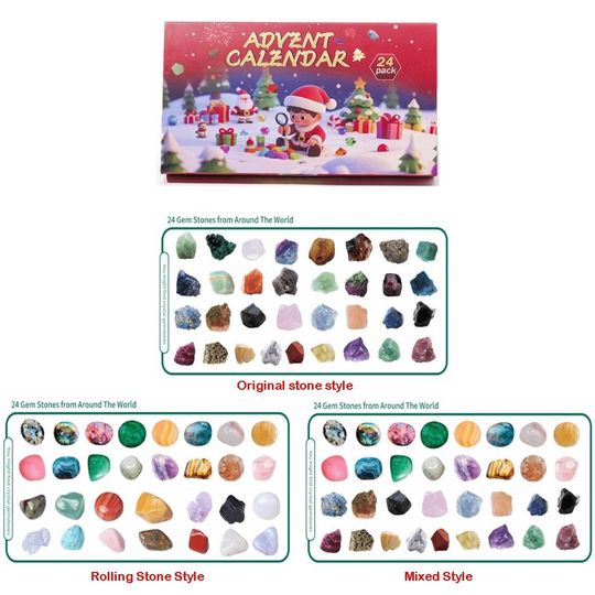 Discover Unique Christmas Crystal Gemstone Blind Box Colorful Interesting Rock Mineral Specimens 24 Grid Crystal Advent Calendar