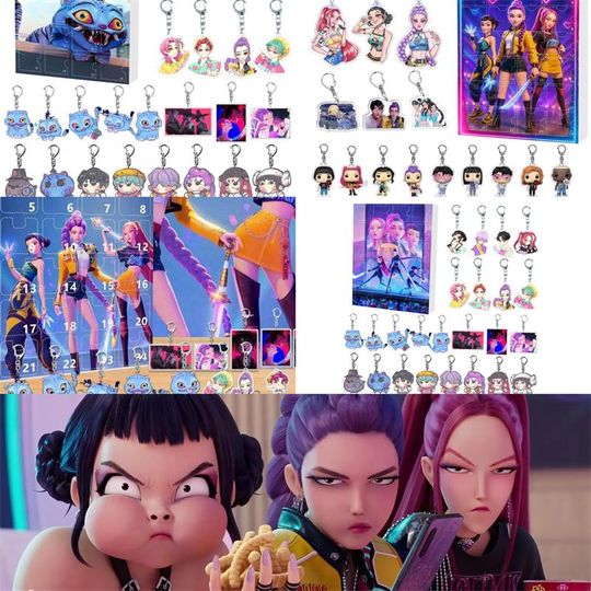 Discover Kpop Demon Hunters Christmas Countdown Advent Calendar Kpop Warriors Rumi Mira Zoey Tiger Keychain Blind Box Kpop Warrior Theme
