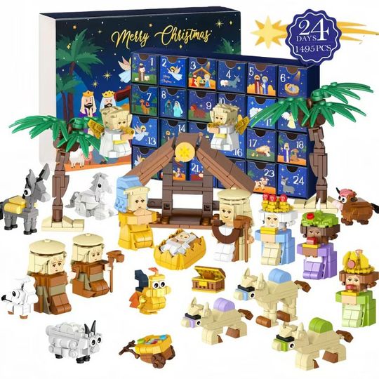 Discover 2025 Advent Calendar for Jesus' Birth DIY Building Block Blind Box 24-day Countdown Kid's Gift Dinosaur Individually Packaged