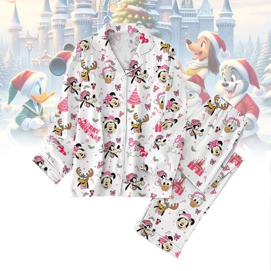Discover Disney Christmas Mickey Mouse Satin Pajama Set for Kids
