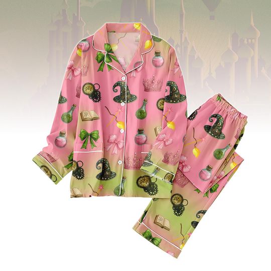 Discover Witchy Christmas Pajamas Set, Satin Short PJs with Magic Potions, Spellbinding Gift for Women
