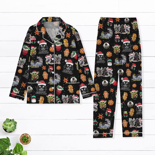 Star Wars Christmas Pajamas Set with Darth Vader Satin Short Pjs for Adults