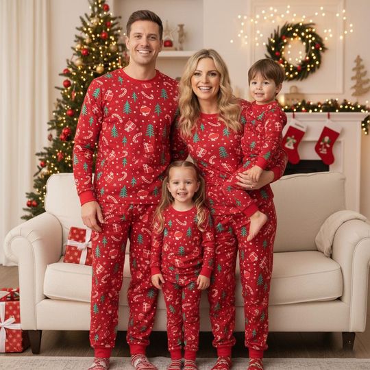 Santa and Reindeer Family Pajama Set, Christmas Sleepwear, Toddler Holiday Outfit, Matching Xmas PJs