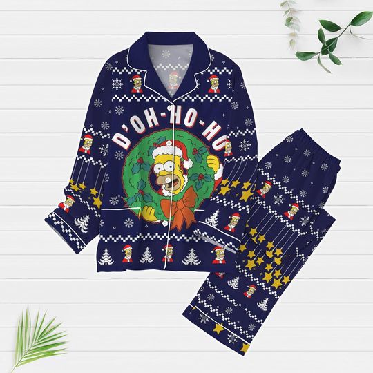 Homer Simpson Christmas Pajamas Set, The Simpsons Santa Xmas Pajamas, Simpsons Characters Holiday Pajamas, Bart Simpson Matching Pajama
