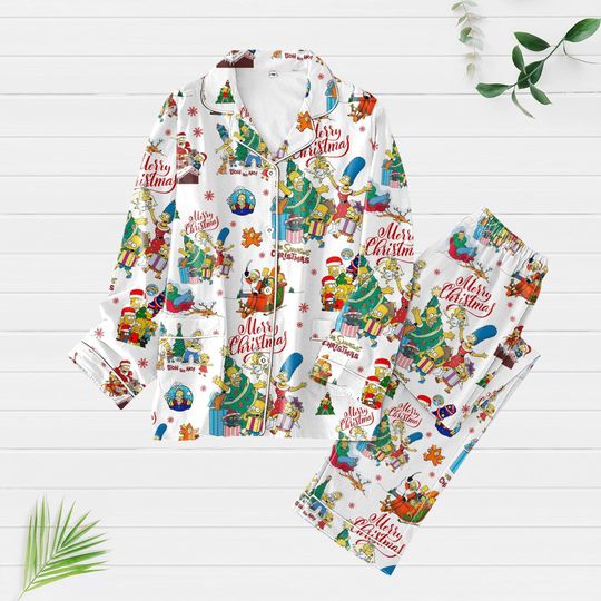 Christmas Simpson Pajamas, Homer Simpson Thick Pajamas, Simpson Night Pajamas Set, Simpsons Merry Xmas Womens Pajamas