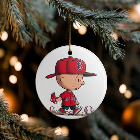 Peanutts Boston Baseball-Themed Ceramic Ornament, Red Sox, Kids Room Decor, Holiday Gift, Sports Decoration, Unique Gift Idea