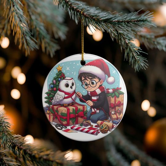 Whimsical Holiday Harry Potters Ornament, Hedwig Owl, Christmas Decor, Gift, Tree Decoration, Family
