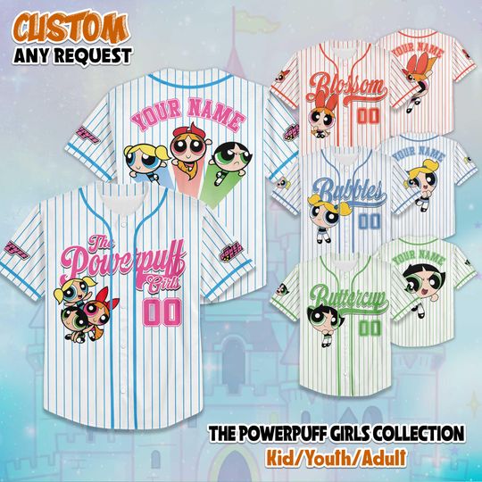 Discover Custom The Powerpuff Girls Characters Baseball Jersey, The Powerpuff Girls Shirt, Buttercup Birthday Gift, Disney Baseball Fan Lover Gift